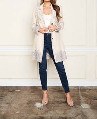 PAPARAZZI Linen Blend Jacket with Tonal Embroidery in oatmeal - women's jacket