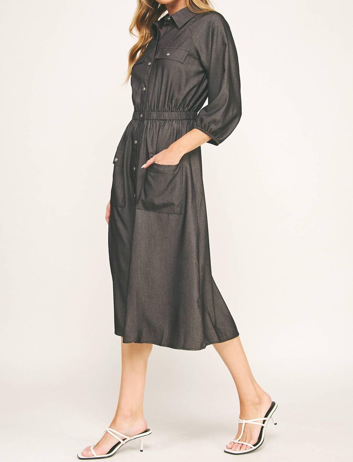 Love Blossom - Chloe Chambray Button Down Midi Dress