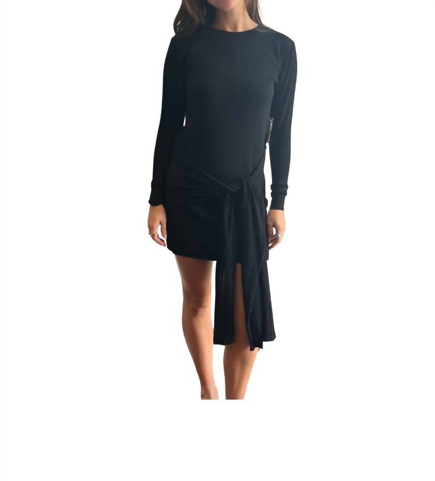 Theo The Label - Nomia Sheer Sleeve Draped Front Dress