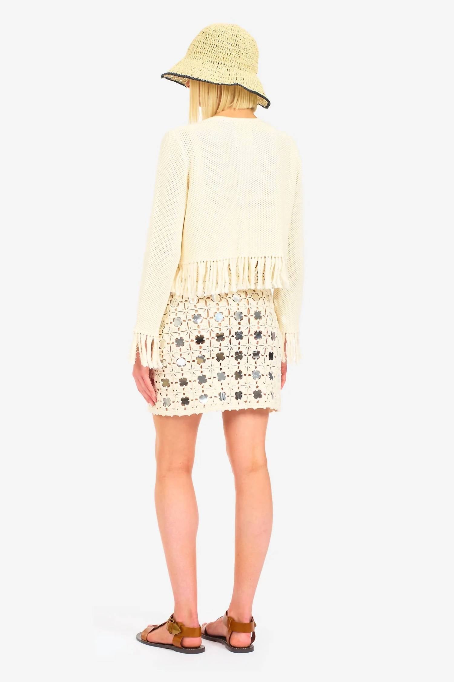 LE SUPERBE Gyypset Fringe Cardigan in beige - women's cardigan - detail view