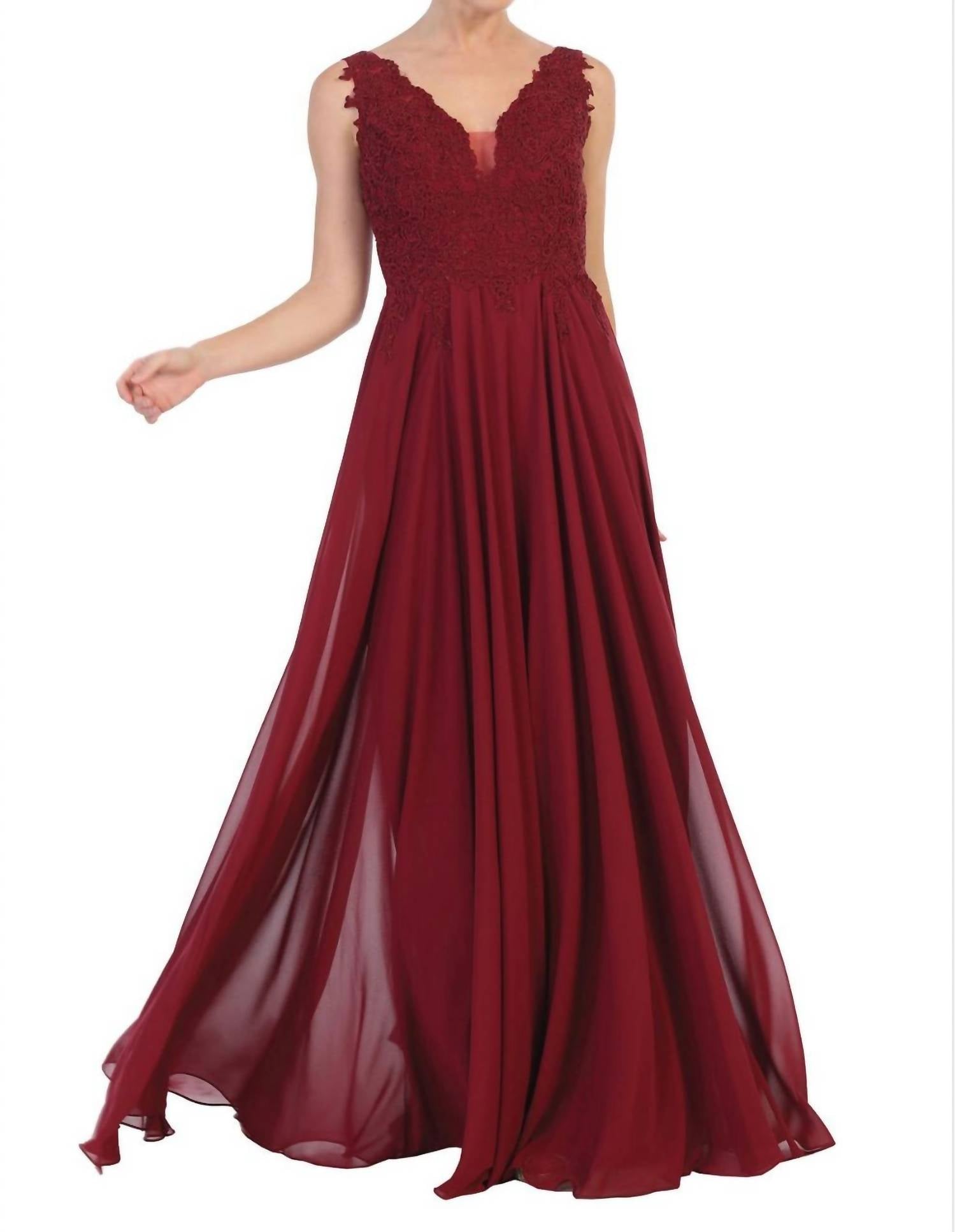 Eva Long Sleeveless Formal Evening Elegant Dress in burgundy - women's dress