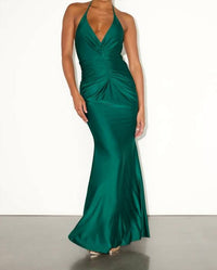 Lulus - Women's Zaniya Ruched Halter Maxi Dress