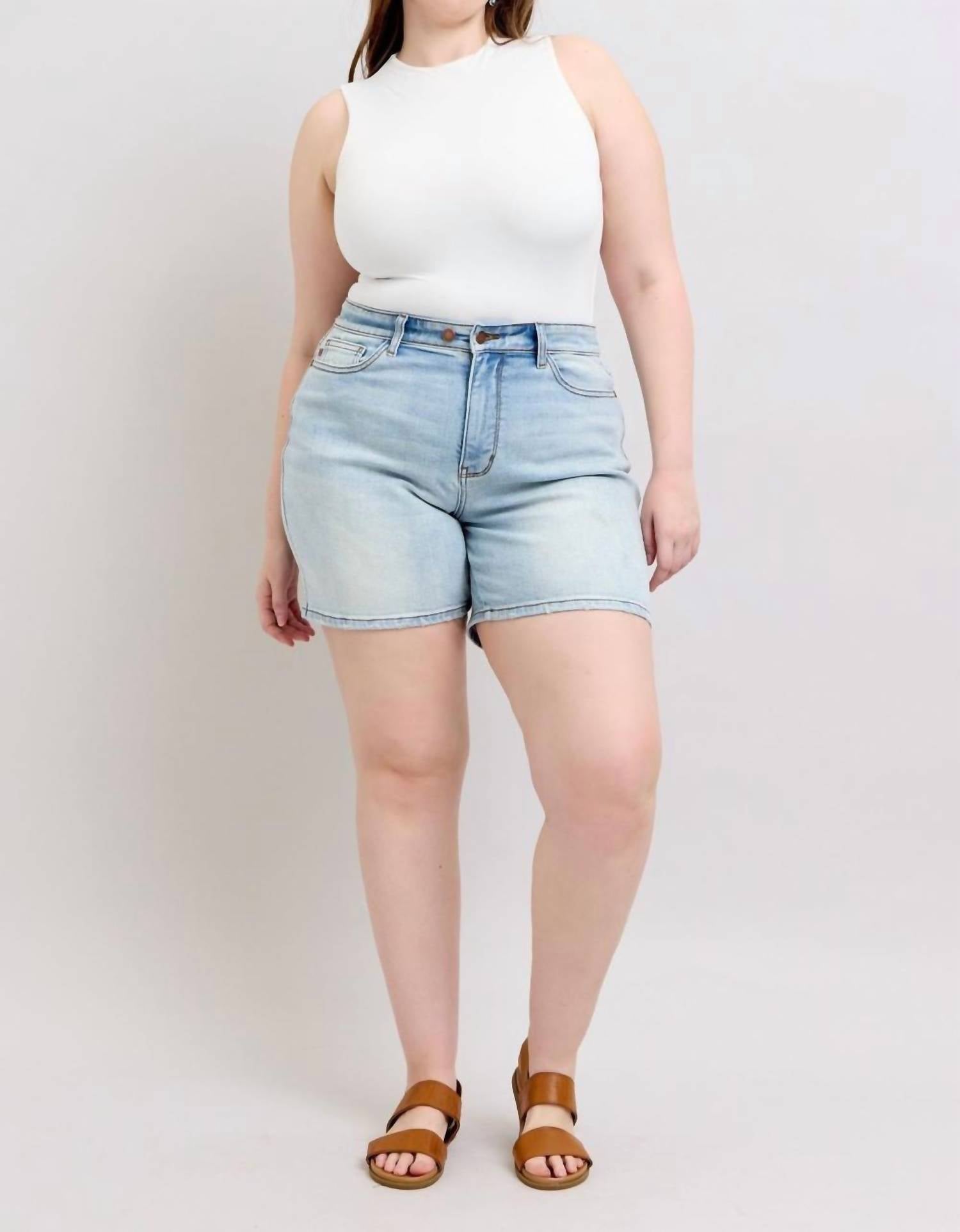 Judy Blue - High Rise 2 Button Mid Length Dad Denim Short
