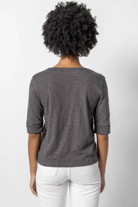 Lilla P - Cuffed Elbow Sleeve V-neck Shirt