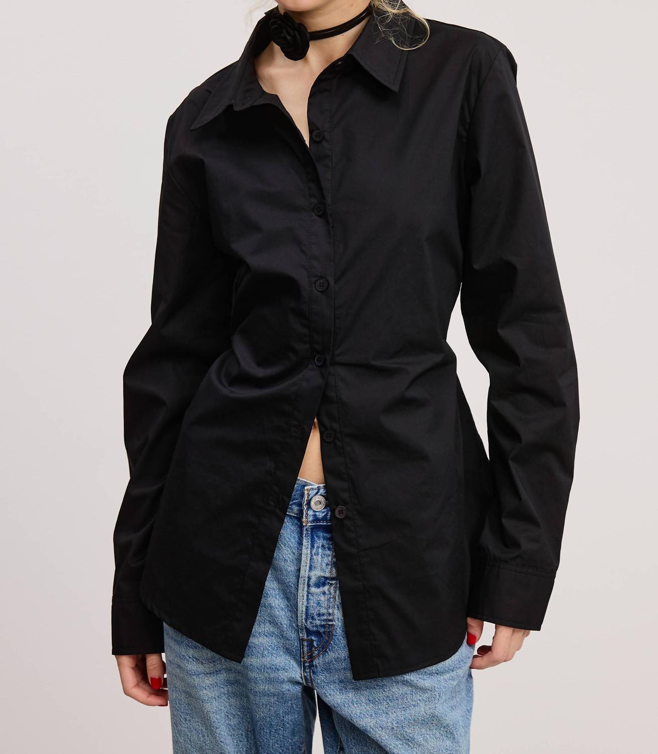 Mimosa - Back Self-tie Fitted Collared Shirt