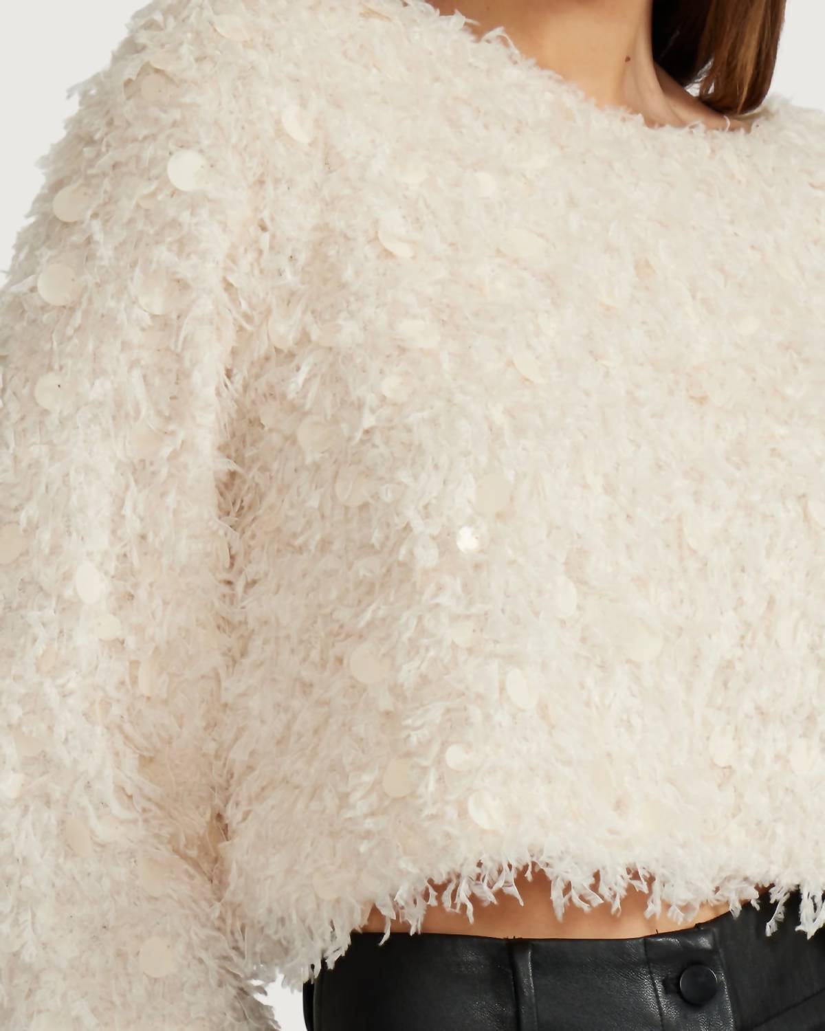 MABLE Erna Fringe Sweater Top in cream - women's sweater - alternate view