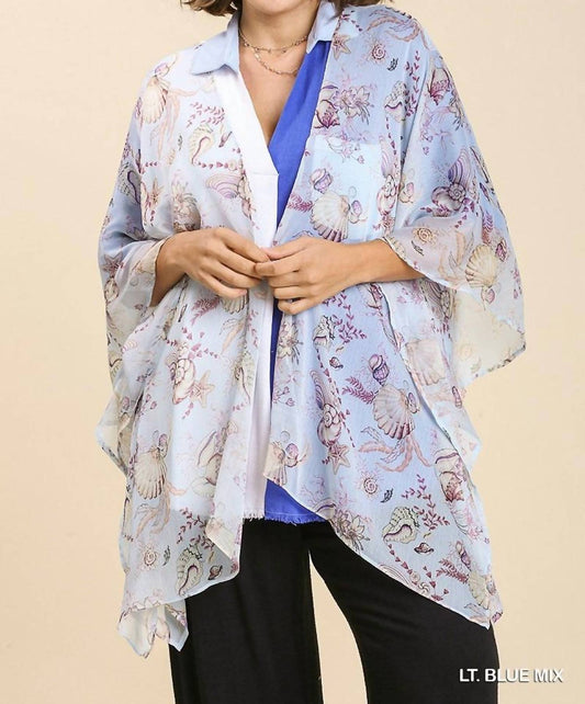 Sheer Mixed Print Kimono With Side Slit