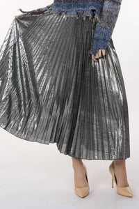 Beulah - Metallic Coated Pleat Maxi Skirt