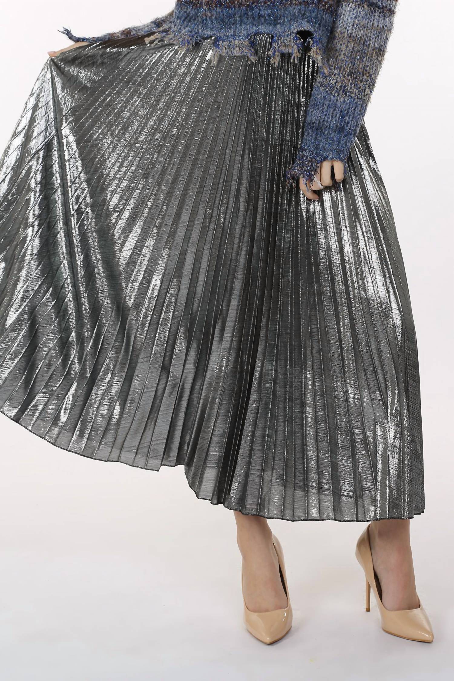 Beulah - Metallic Coated Pleat Maxi Skirt