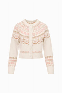 LoveShackFancy Shantae Long Sleeve Cardigan in pink champagne - women's cardigan - alternate view