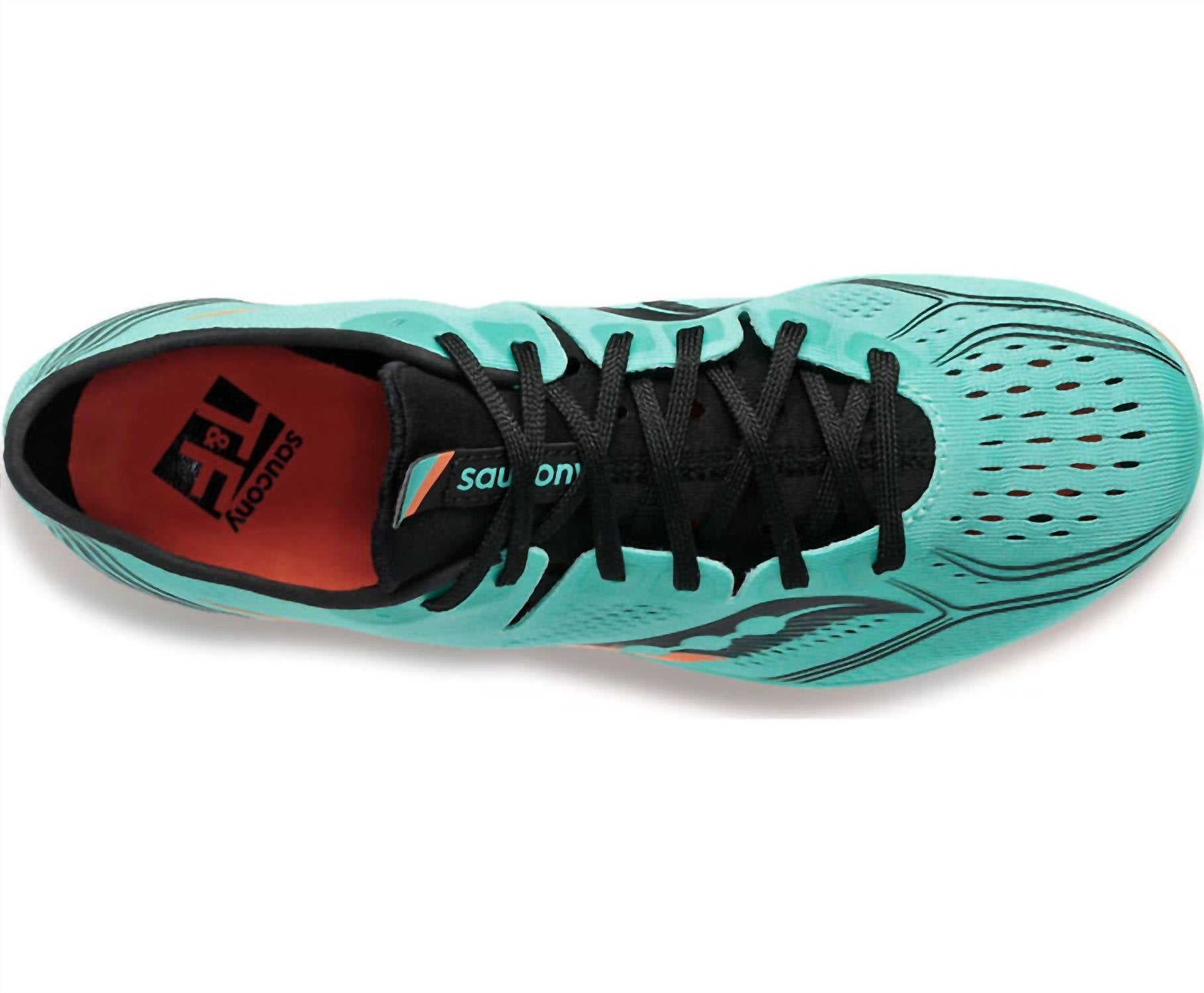SAUCONY Men's Endorphin 3 Track Spike Shoes in 26 cool mint black - men's shoe - detail view