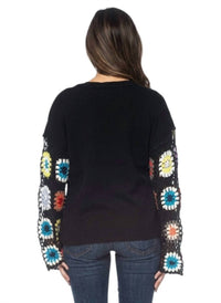 Tolani Moris Crochet Cardigan Sweater in black - women's sweater - detail view
