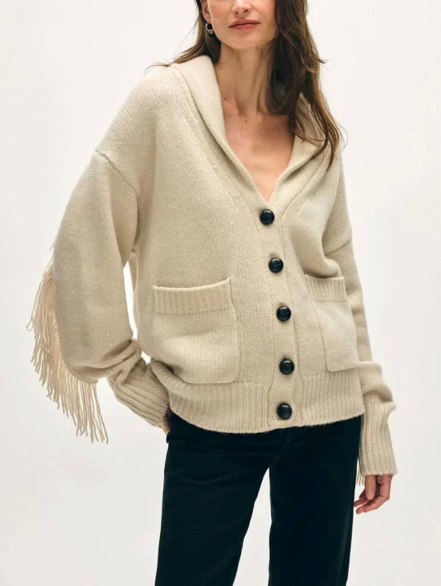 White + Warren - CASHMERE BLEND LUXE FRINGE COATIGAN