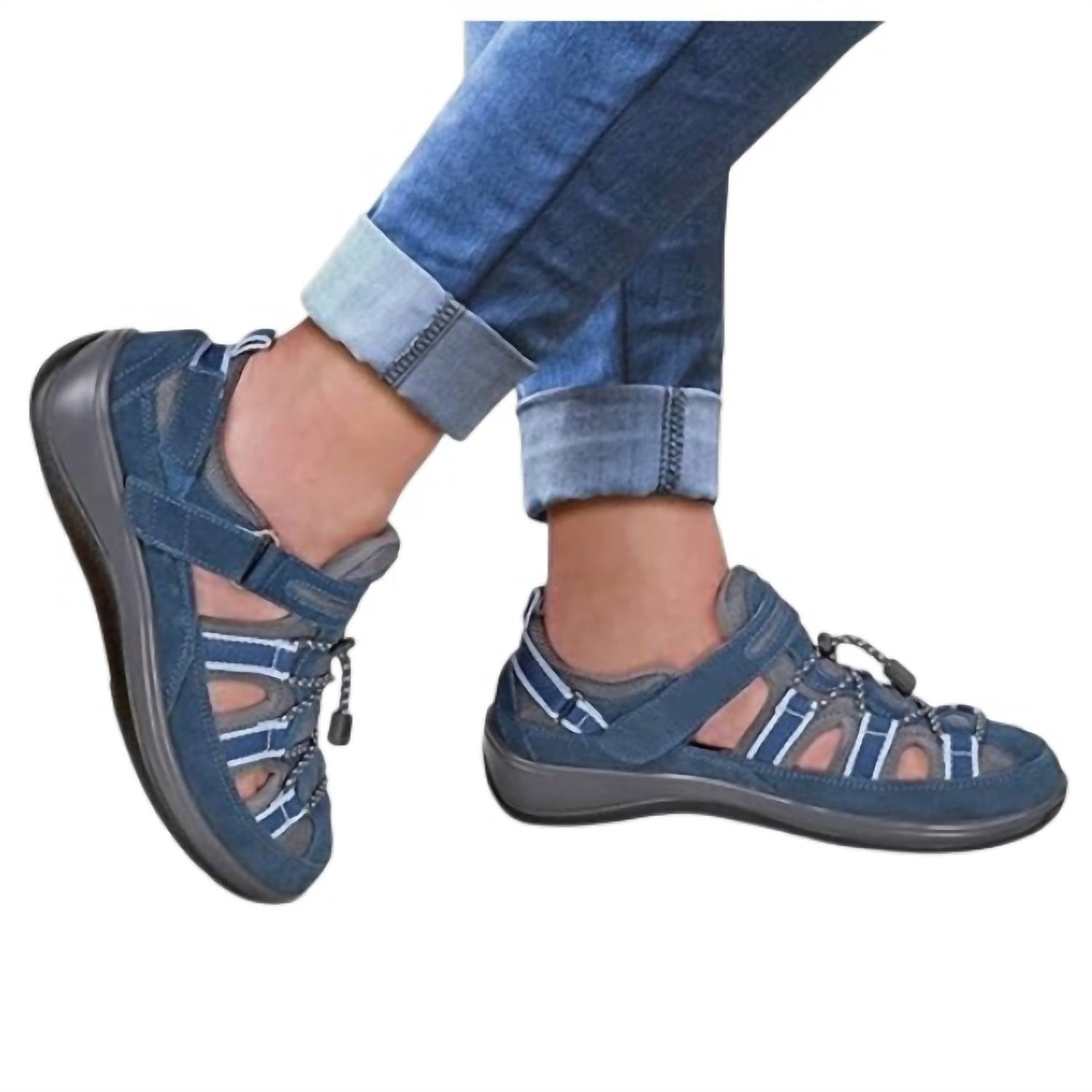 Orthofeet Women's Naples Strap Sandals in blue - women's sandal