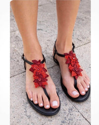 Rene Caovilla - Jeweled Floral Crystal Flowers T Strap Sandal