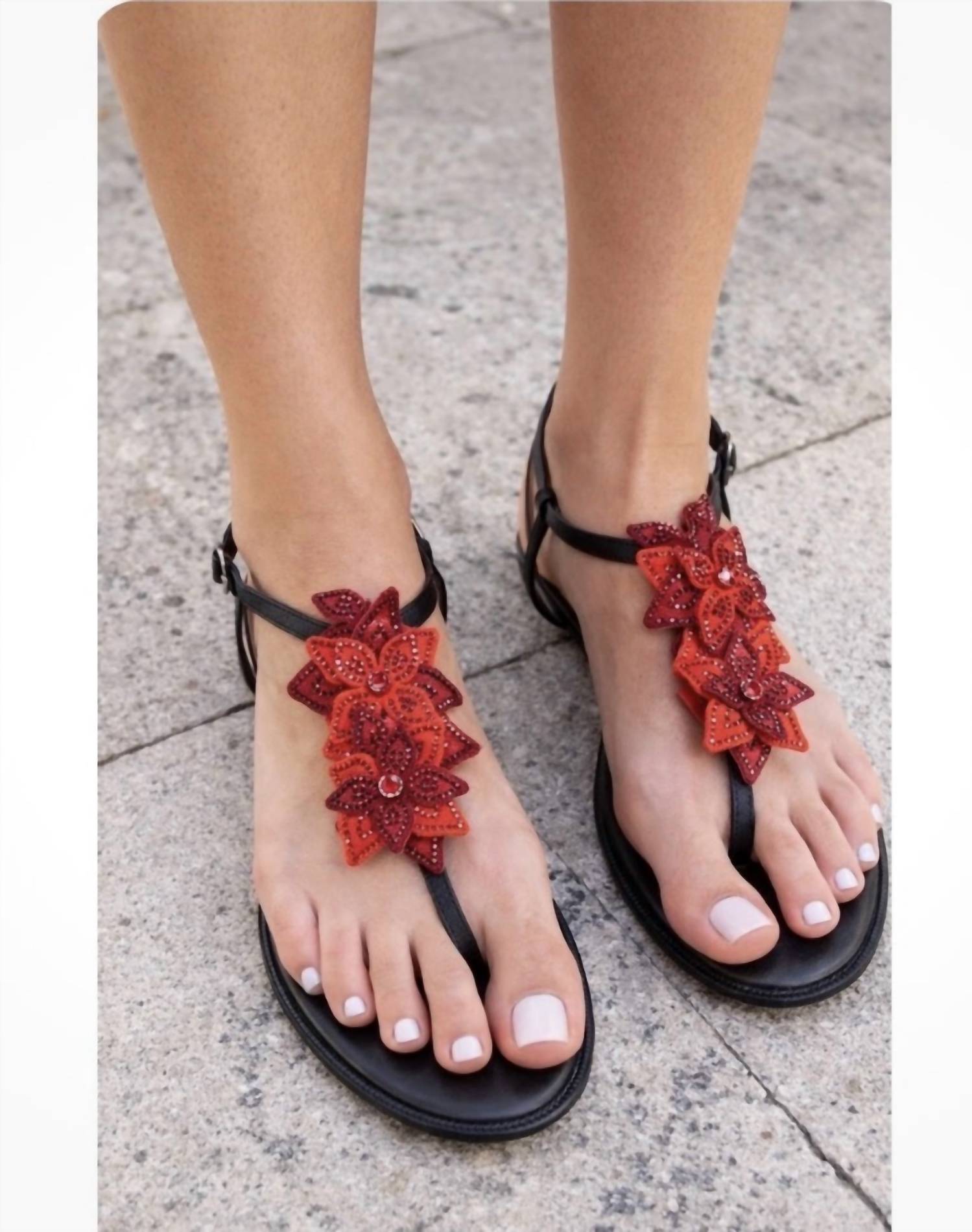 Rene Caovilla - Jeweled Floral Crystal Flowers T Strap Sandal