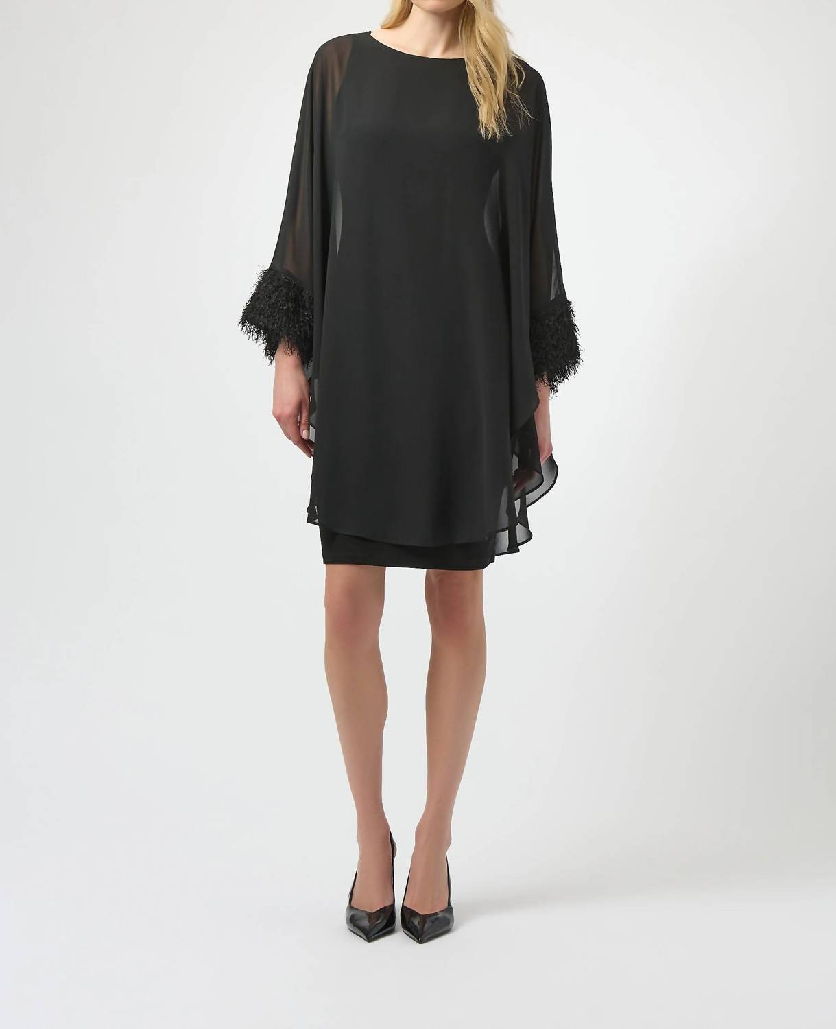 Joseph Ribkoff - Chiffon Overlay Fringe Cuff Mini Dress