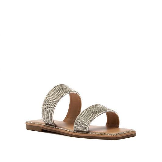 Qupid - Women's Rhinestone Band Slide Sandal