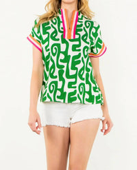 Thml - Short Sleeve Zipper Print Top