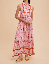 In-Loom - BORDER PRINT COLLARED BUTTON DOWN MAXI DRESS