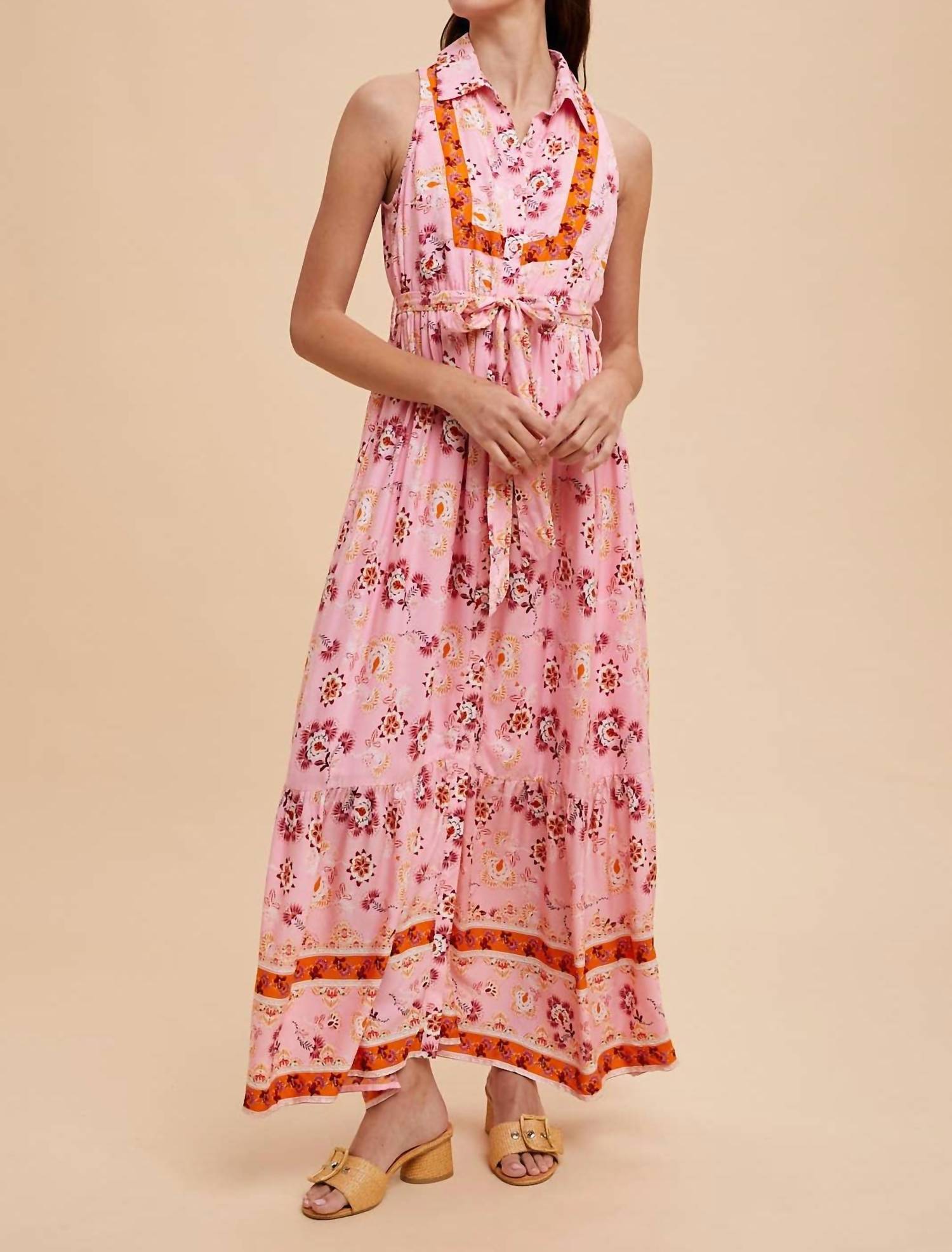 In-Loom - BORDER PRINT COLLARED BUTTON DOWN MAXI DRESS