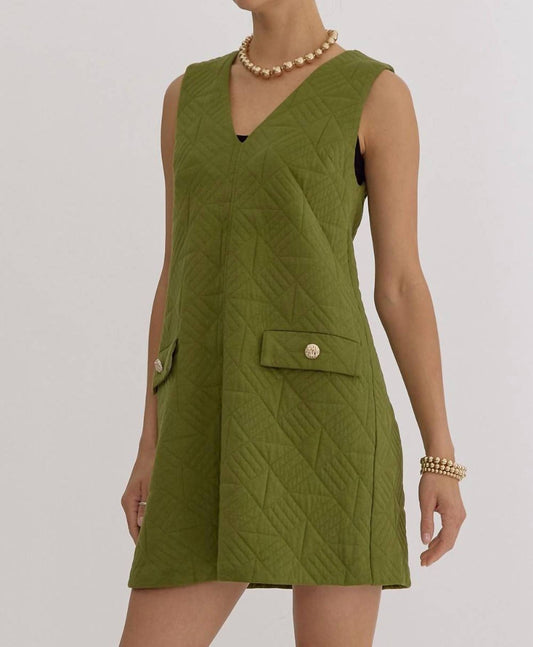 Entro - Textured V-neck Sleeveless Mini Dress