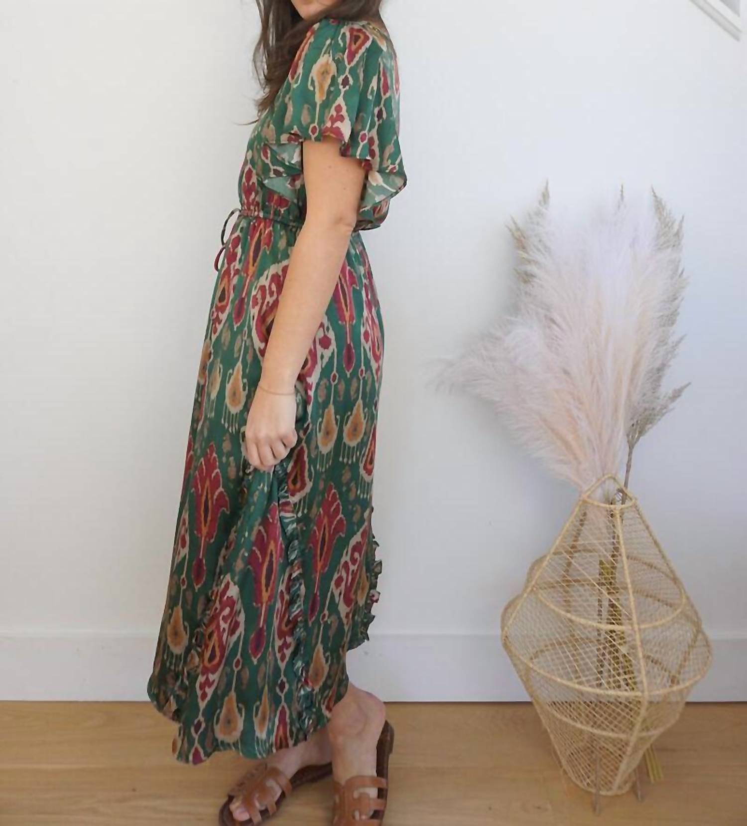 NIBI MTK Carter Midi Dress in vert ikat - women's dress - alternate view