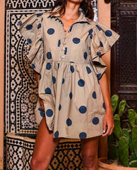 Bucketlist - Ruffle Sleeve Pintuck Detail Polka Dot Mini Dress