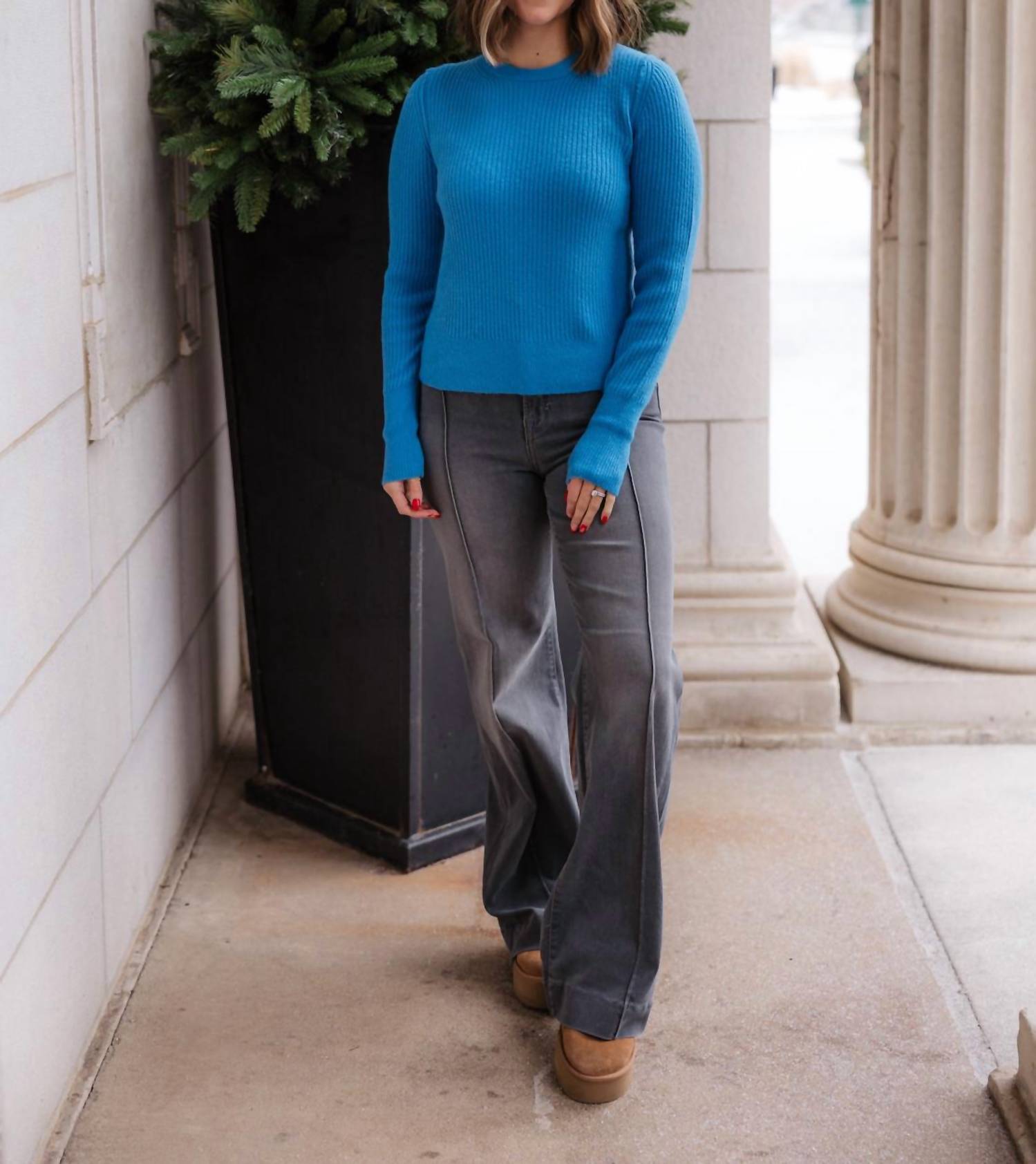 Free People Even After Knit Pullover in swedish blue - women's sweater - alternate view