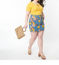 Unique Vintage - Denim Floral What A Classic Mini Skirt - Plus