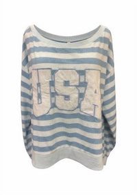 Simply Southern Women's Coastal Usa Stripe Lounge Top in blue - women's long sleeve top
