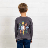 TINY WHALES Great Outdoors Raglan Tee in mineral black - kids' long sleeve top - detail view