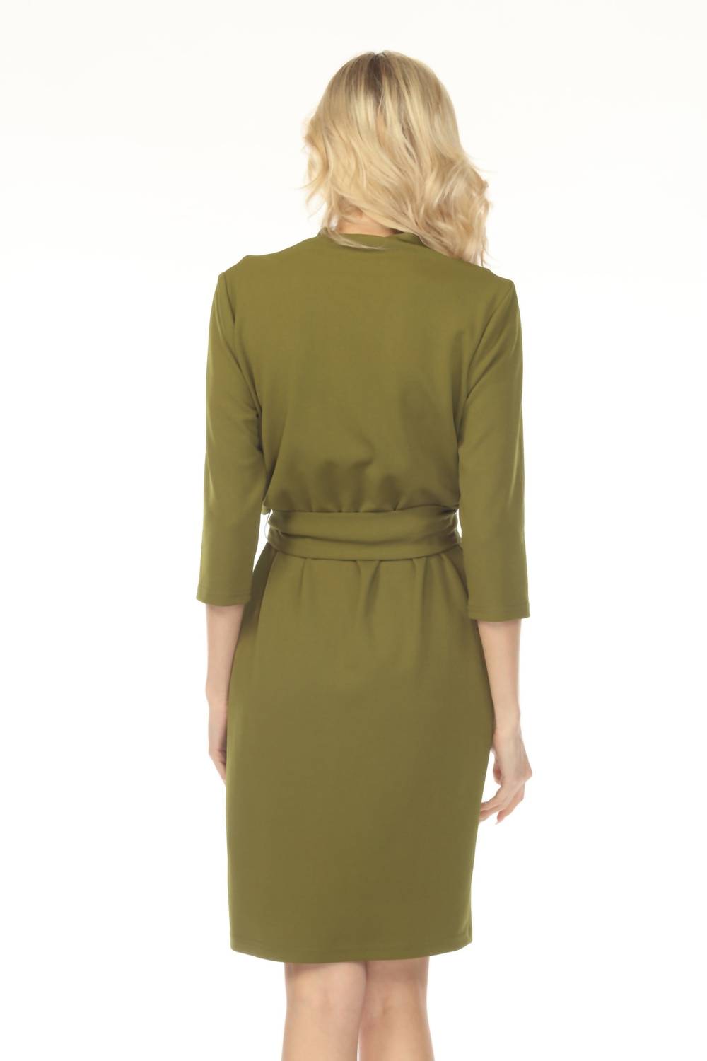 Joseph Ribkoff Belted V-neck Three Quarter Sleeve Mini Dress in artichoke green - women's dress - alternate view