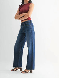 JUST BLACK DENIM Loose Straight Leg Premium Jeans in dark wash denim - women's jeans - alternate view