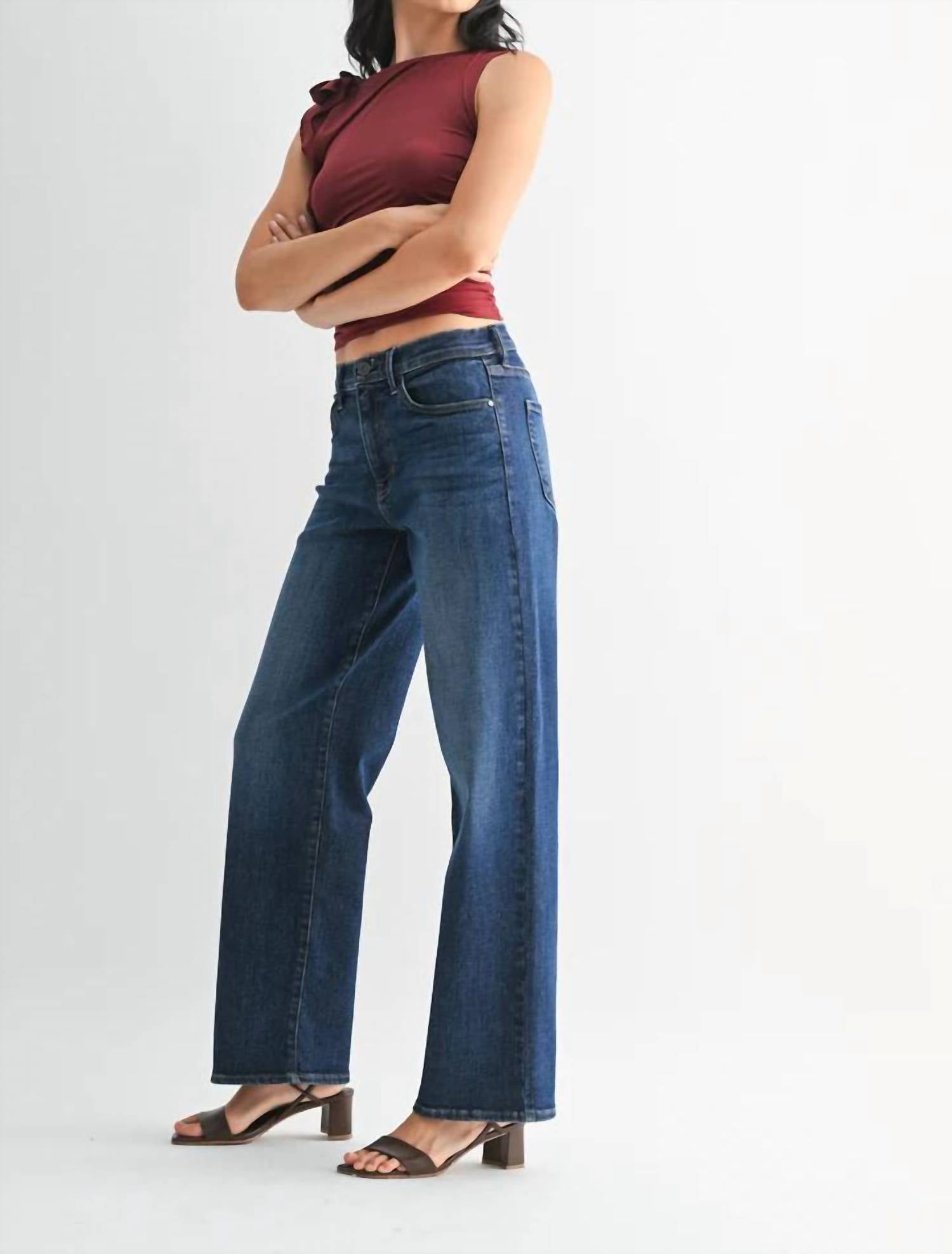 JUST BLACK DENIM Loose Straight Leg Premium Jeans in dark wash denim - women's jeans - alternate view
