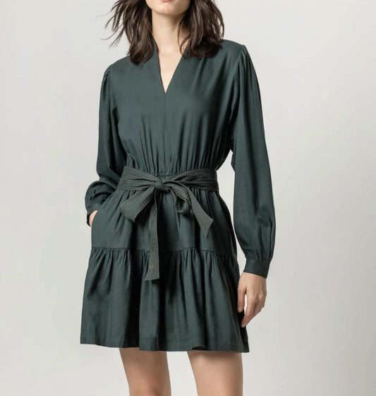 Long Sleeve Split Neck Peplum Dress