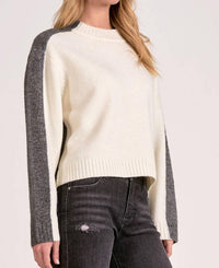 Elan - Color Block Stripe Sleeve Detail Sweater