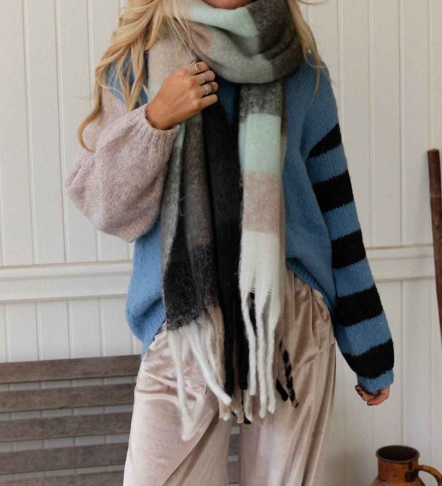 three bird nest Women's Everest Cozy Plaid Scarf in blue - women's scarf - view 4