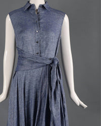 Talbot Runhof - Women's Sleeveless High Low Maxi Dress With Waist Tie