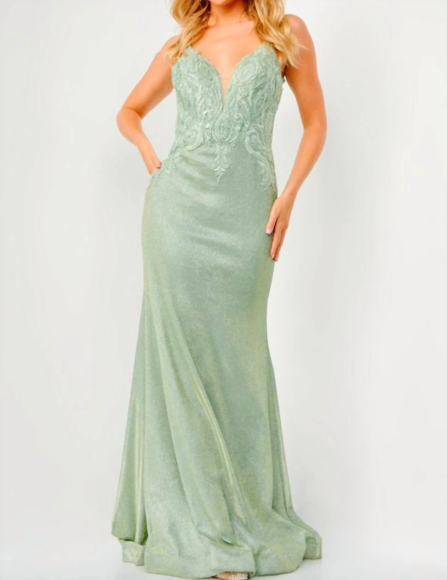 Jovani - Backless Embroidered Gown