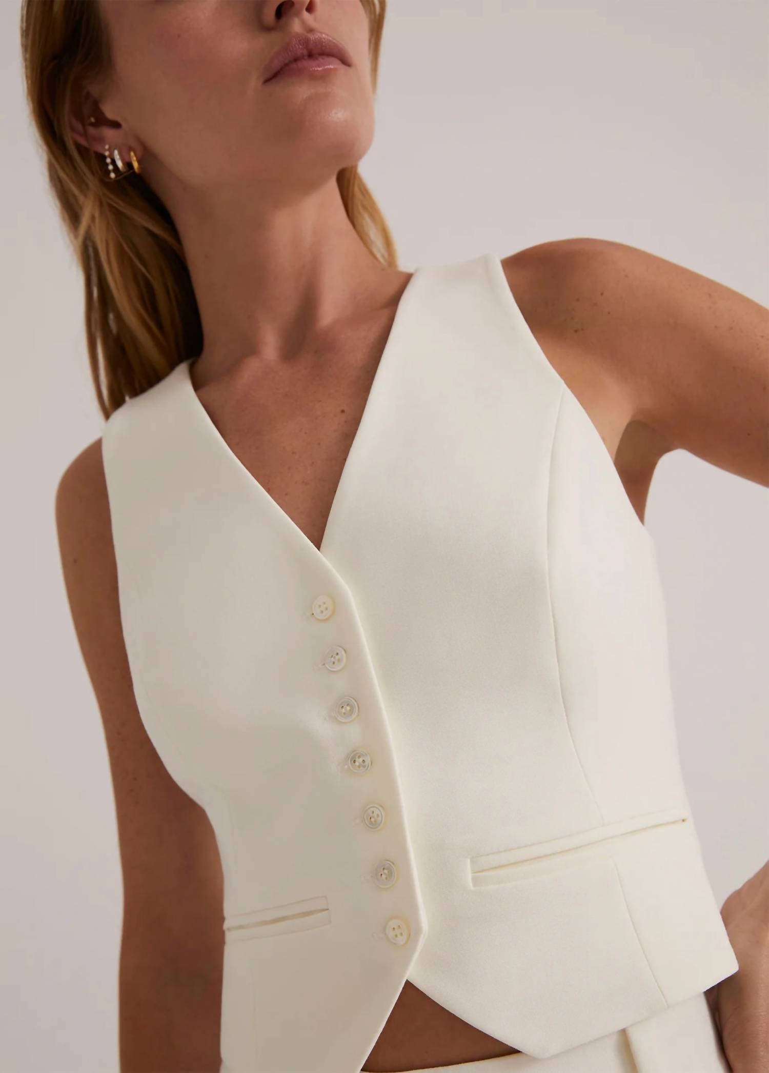 Favorite Daughter Favorite Slim Fit Vest in ivory - women's jacket - detail view
