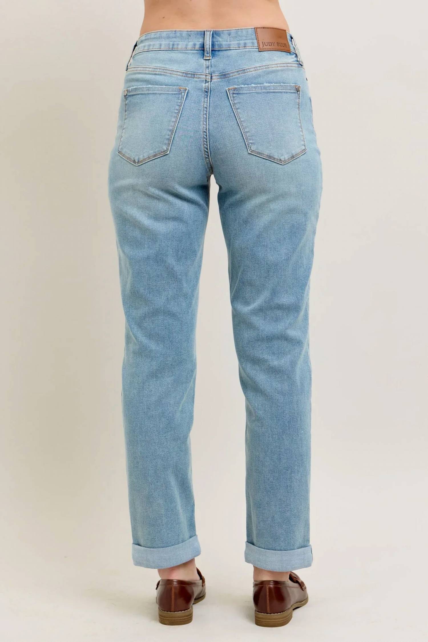 Judy Blue - Women's Wilma V-front Cool Denim Cuff Boyfriend Jeans
