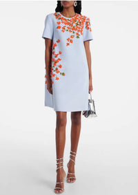 Carolina Herrera - Embroidered Short Sleeve Dress
