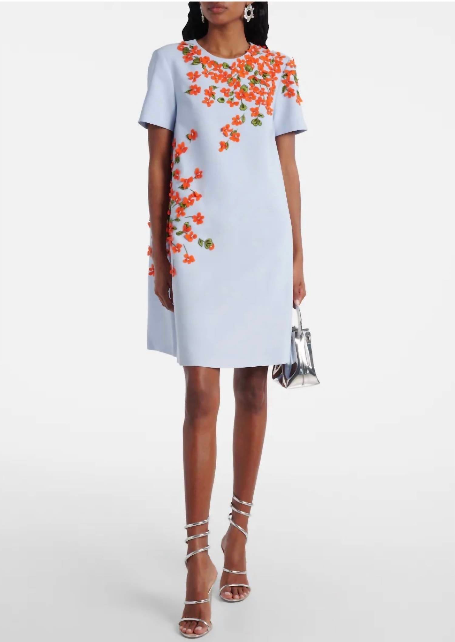 Carolina Herrera - Embroidered Short Sleeve Dress