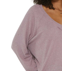 PROJECT SOCIAL T Dream Thermal Cozy V-neck Top in dusty lavender - women's sweater - detail view