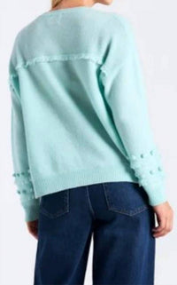Brodie Cashmere Paula Pom Crew Sweater in aqua - women's sweater - alternate view
