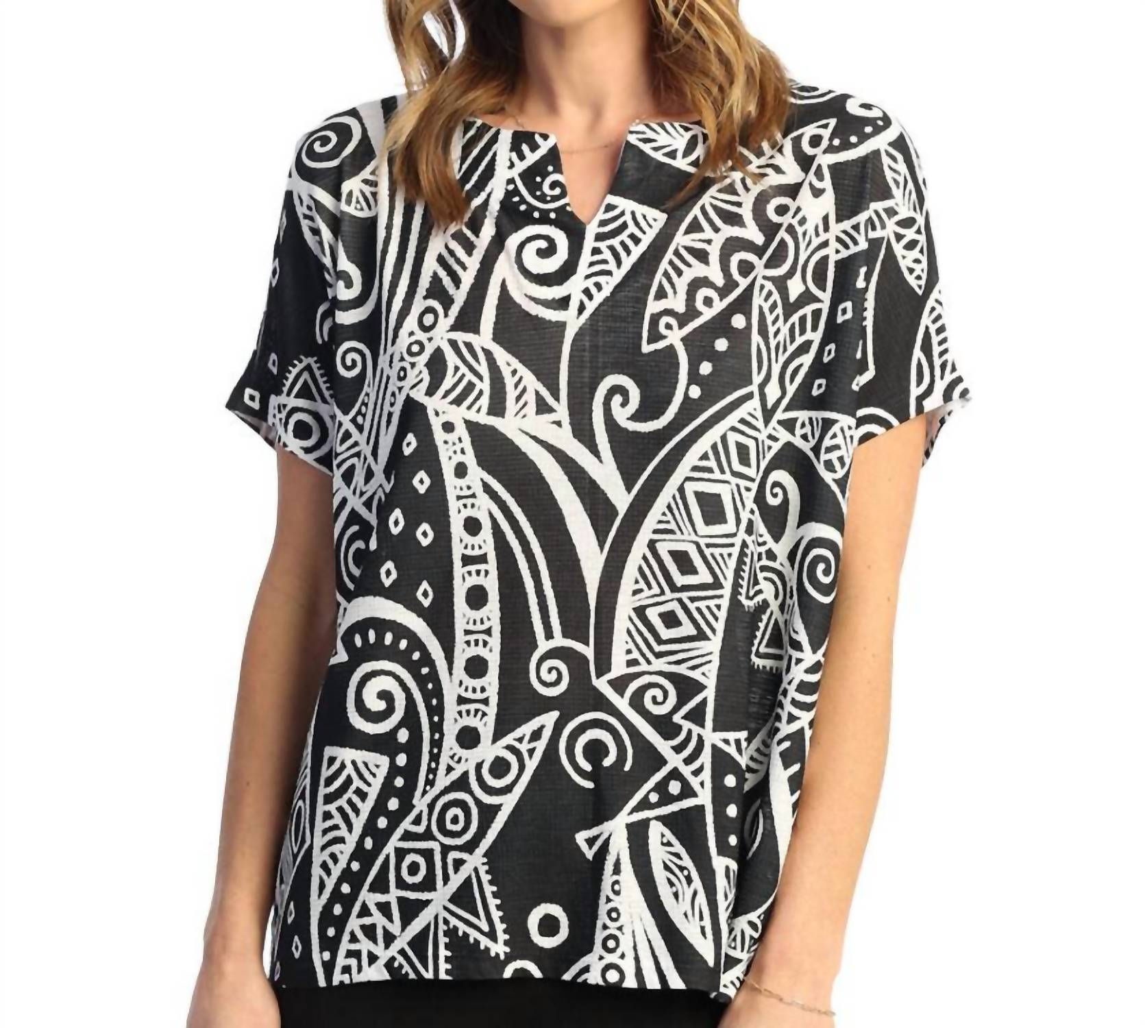 Jess & Jane Short Sleeve Notch Neck Top - Plus Size in mystery - women's blouse