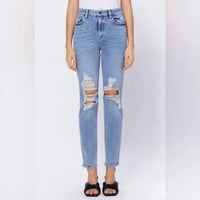 Hidden - Zoey Distressed Knee Grinded Mom Jeans