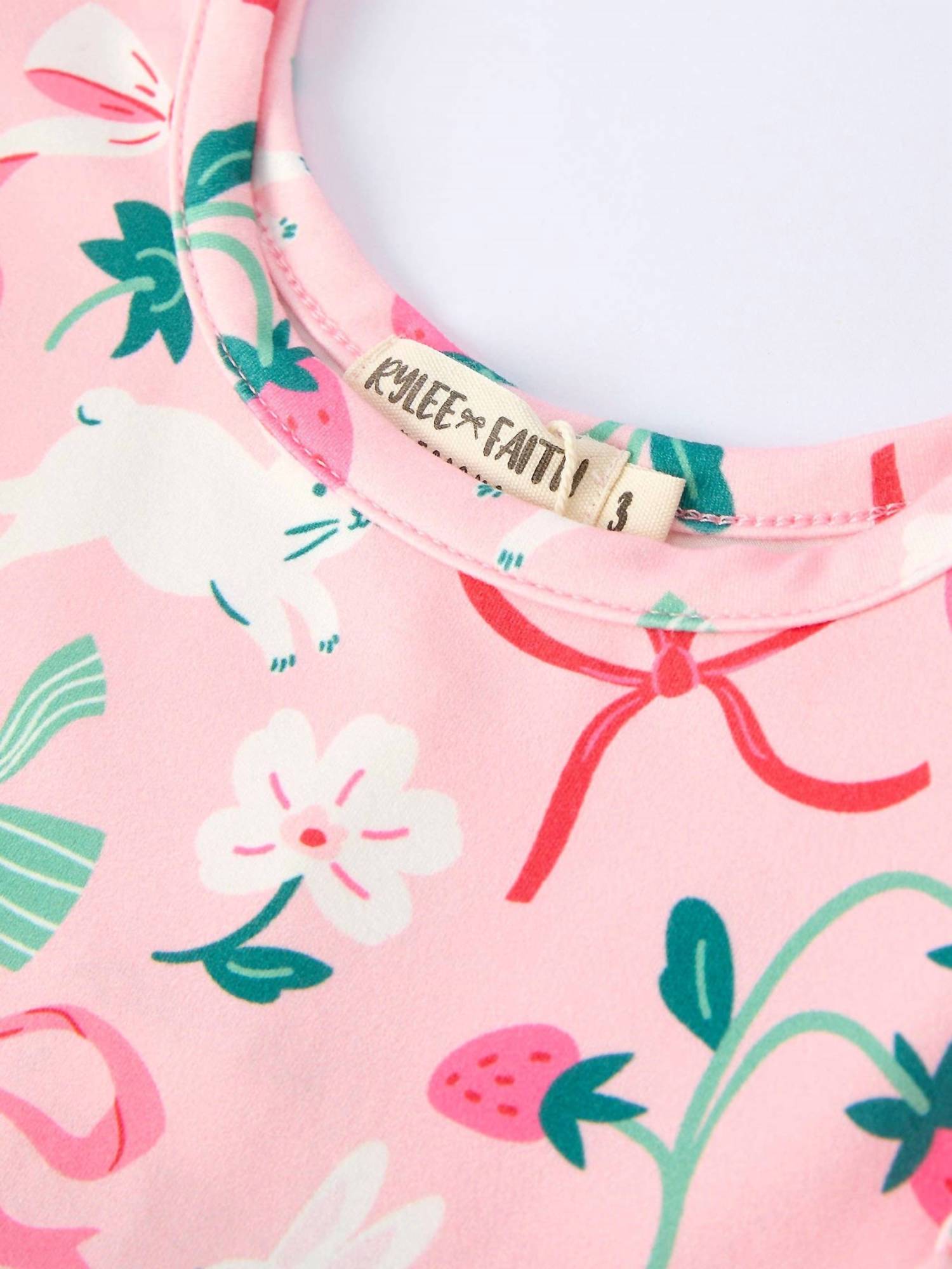 Rylee Faith Designs - Girls Strawberry Bunny Bow Print Dress