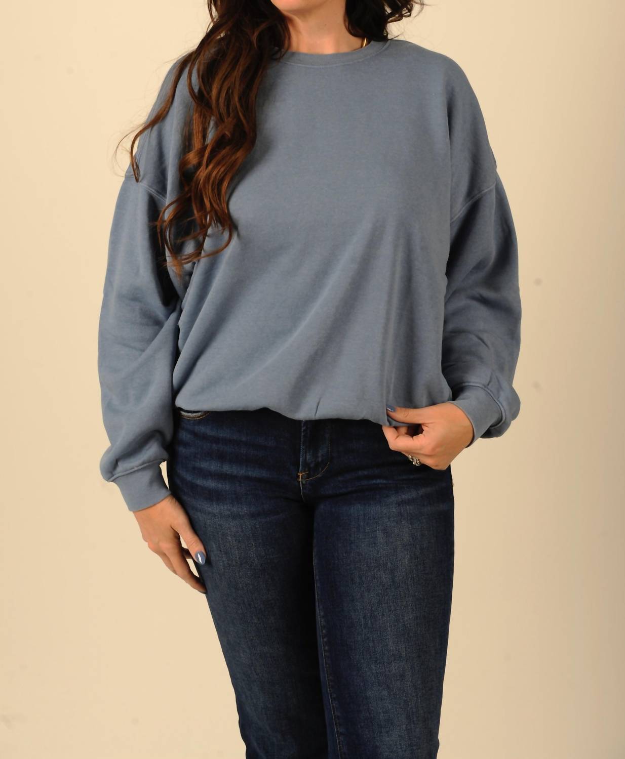 Double Zero Misty Long Sleeve Sweatshirt in blue - women's top - detail view